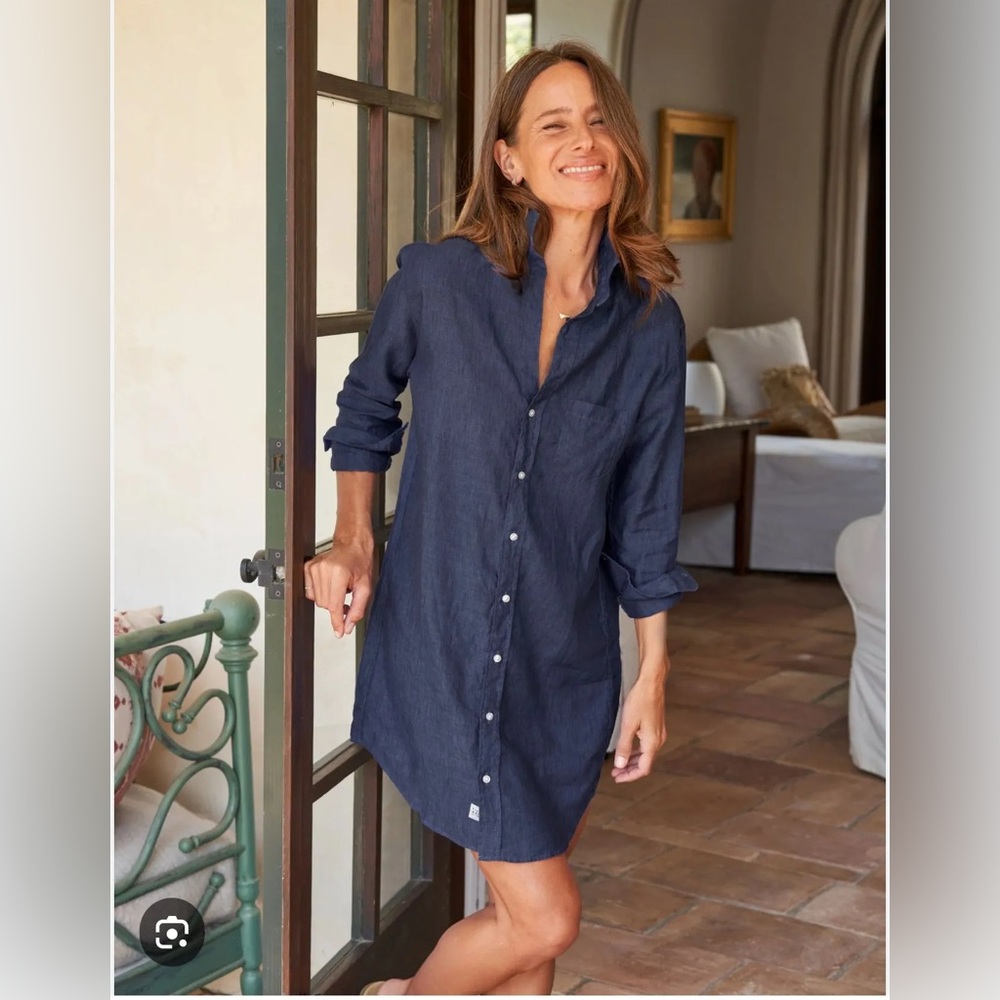 Frank & Eileen || Mary Shirtdress Heritage Navy polkadot Blue Dress || Sz Large